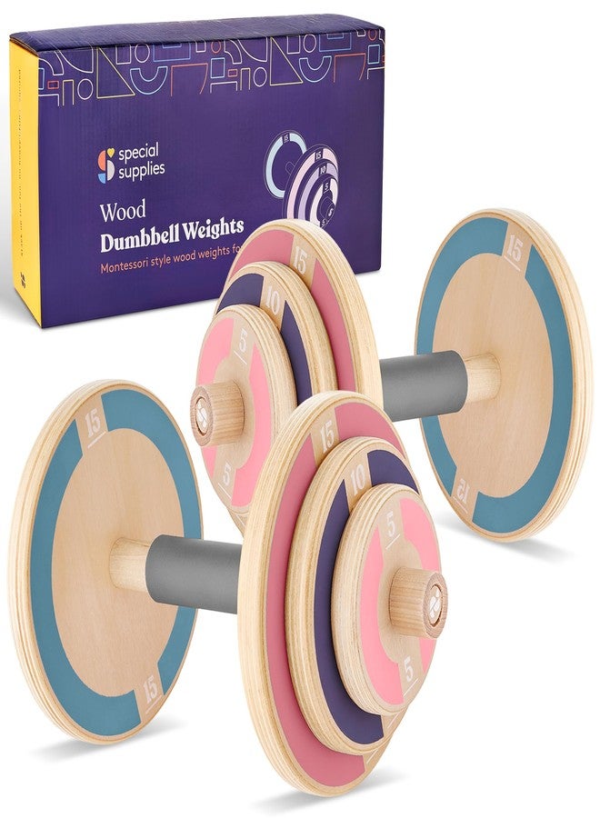 Special Supplies Kids Wooden Workout Play Weights Set - Adjustable Dumbbells Set for Home Gym Equipment, Exercise Workout Set for School or Home Fitness Activities, Pastel Colors (Set of 2 Dumbbells) - Image 1